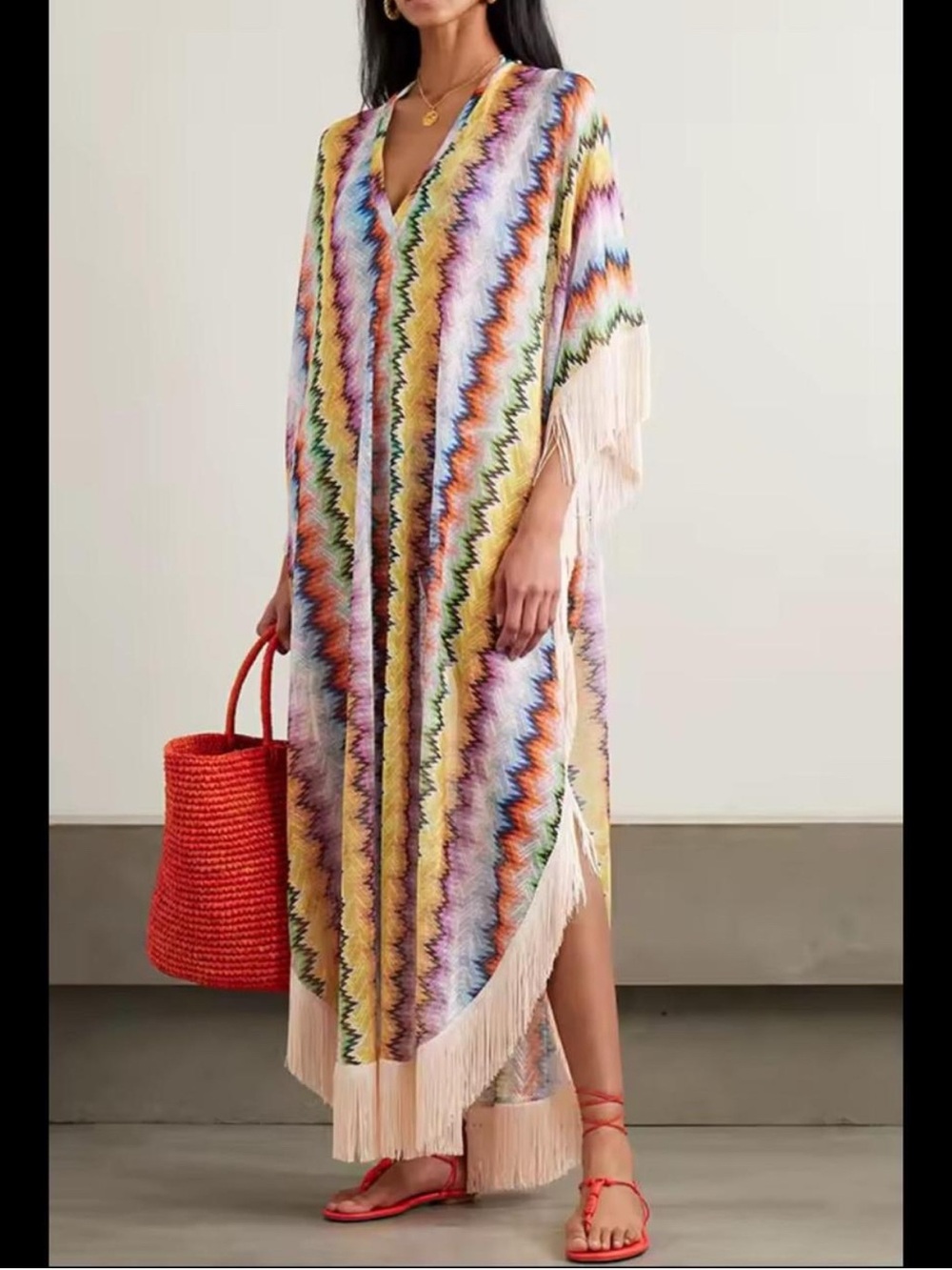 Multicolor Zigzag Fringe Coverup- Women's